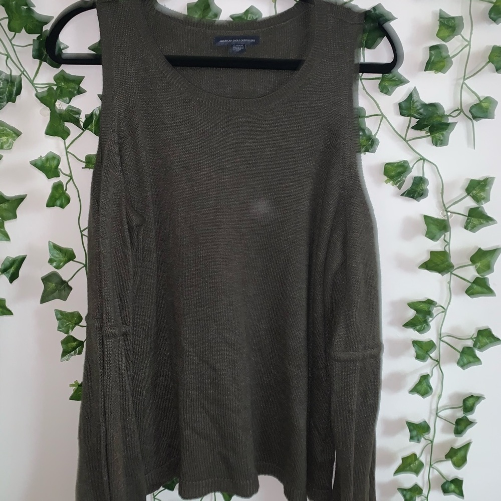 AEO Bell Sleeve Open Shoulder Sweater Olive